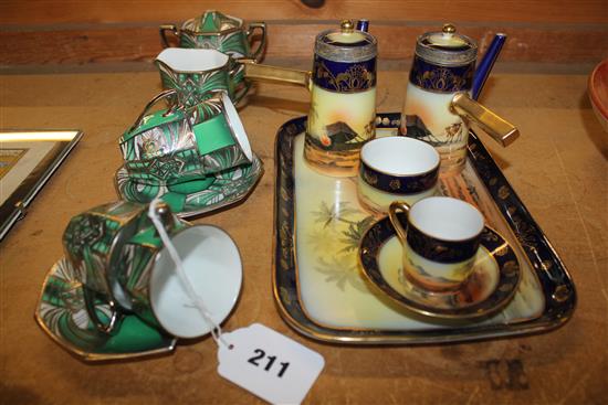 Noritake art deco part coffee set and a Japanese desert scene cabaret set